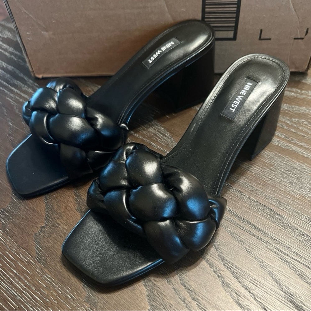 Nine West black yoyo heel - puffy braided straps women’s size 8.5